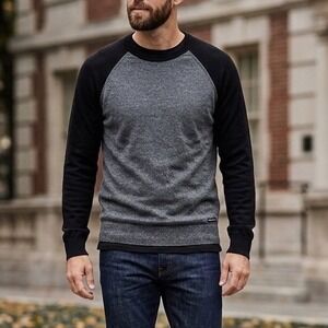 New Banana Republic Blocked Raglan Sweater Mens Italian Merino Wool Grey Black L